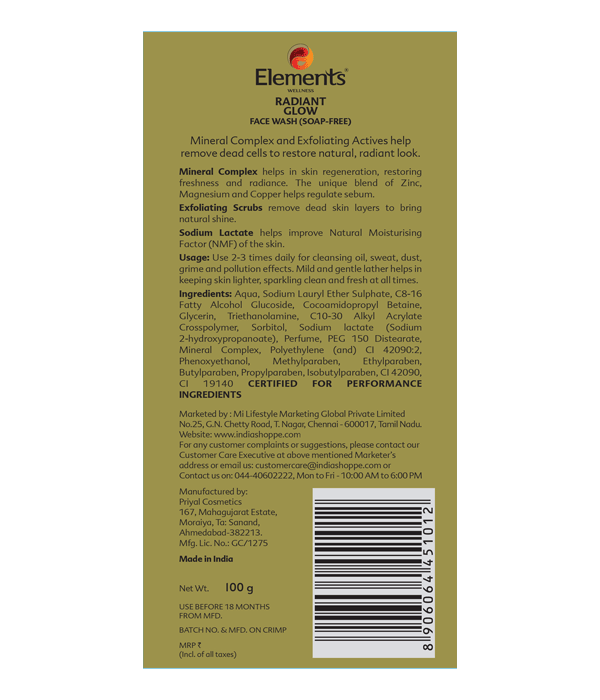 Elements Wellness Radiant Glow Face Wash (Soap-Free) (100g) - Image 3