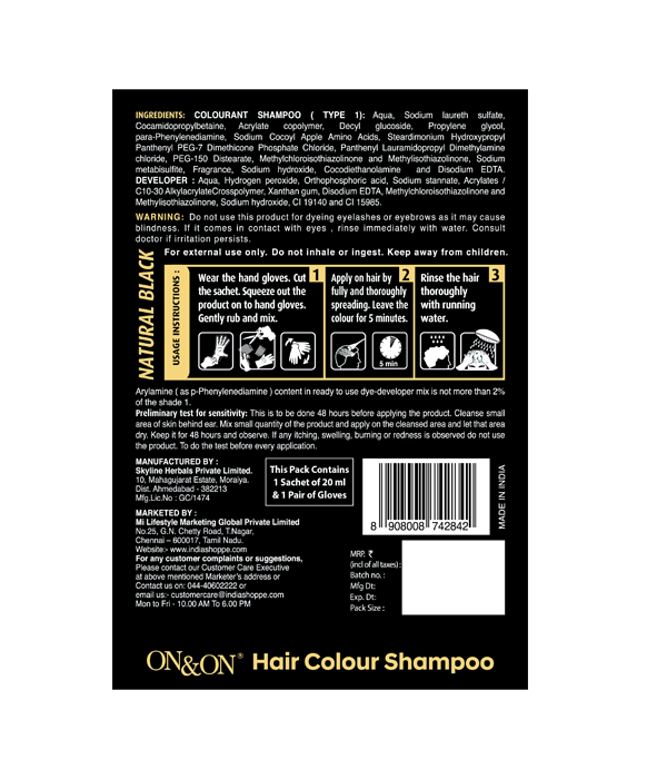 ON&ON Hair Colour Shampoo Natural Black (20ml) - Image 2