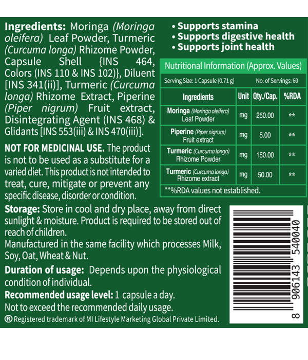 ON&ON Moringa Turmeric & Piperine Capsules (60 Capsules) - Image 2