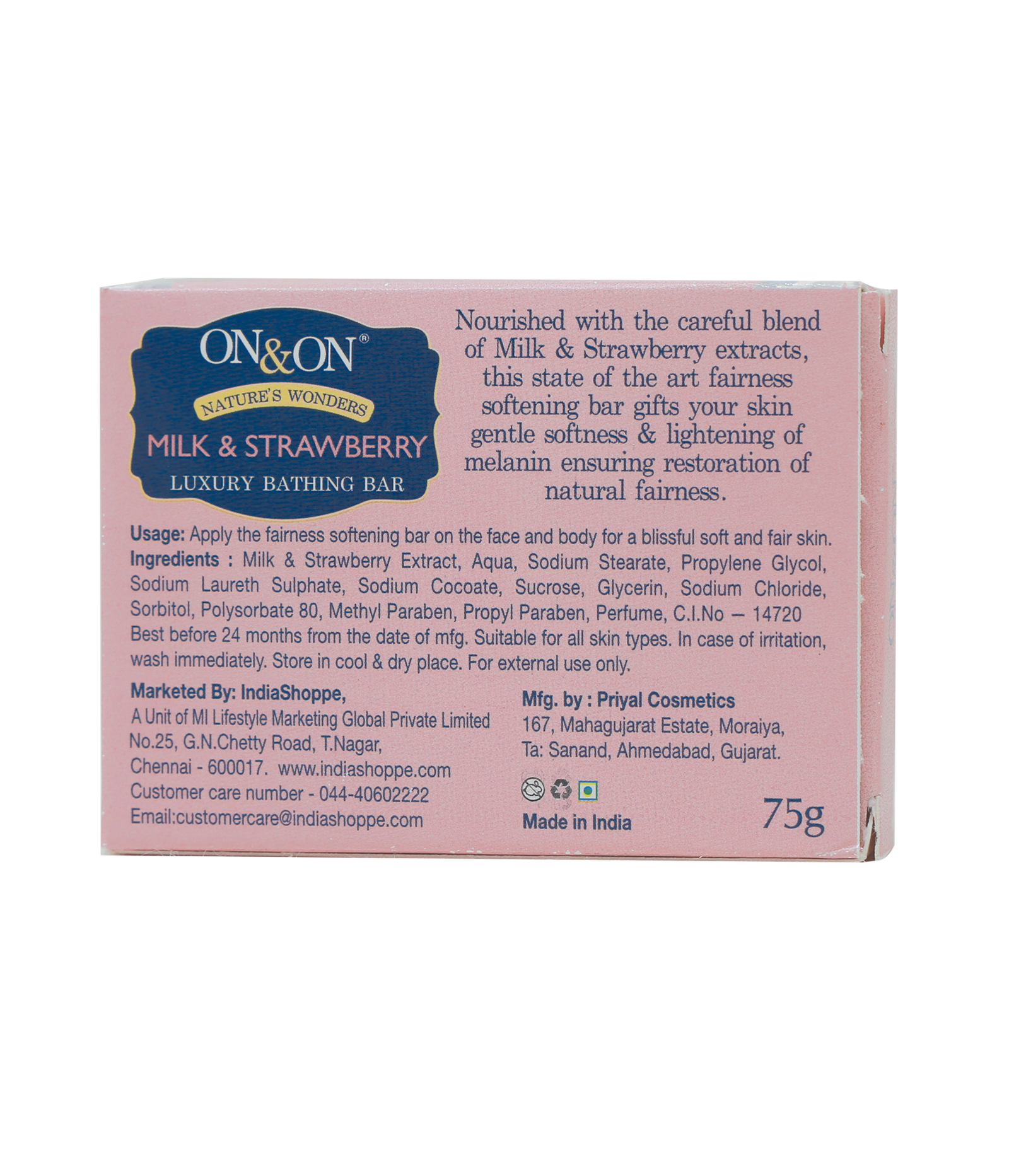 ON&ON Milk & Strawberry Luxury Bathing Bar (75g) - Image 2